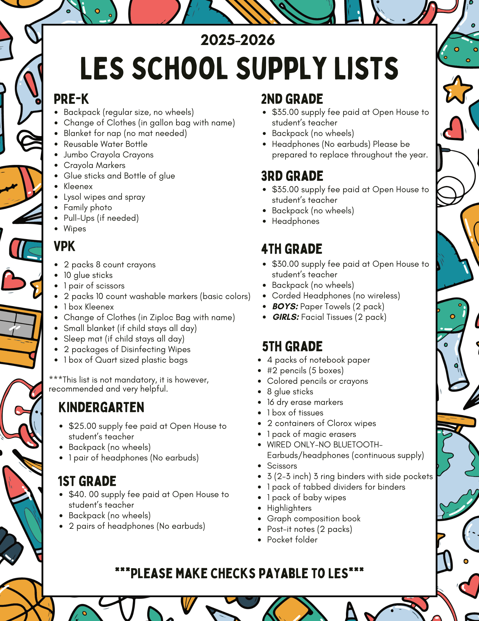 LES Supply List 2025-2026